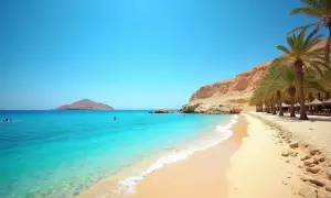 Idealne miejsce, by zapytać, gdzie do Egiptu w lutym. Piękna plaża, turkusowa woda i palmy.