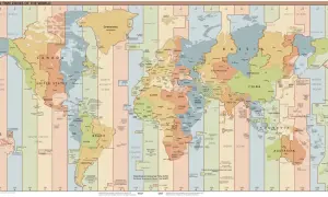 Mapa stref czasowych świata. Tajlandia znajduje się w strefie UTC+7, co oznacza, że nie ma tam zmiany czasu.