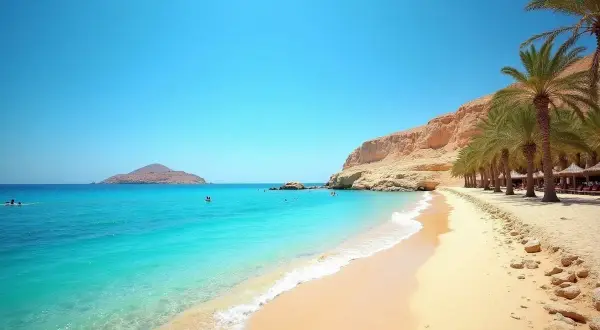 Idealne miejsce, by zapytać, gdzie do Egiptu w lutym. Piękna plaża, turkusowa woda i palmy.